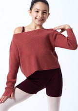 Move Dance bauchfreier Teen Tanz-Pullover Blush aus Rippstrick Himbeere Vorderseite [Rosa]