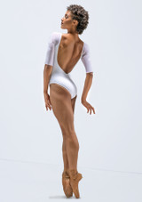 Ballet Rosa Aly Trikot mit niedrigen Pinch Rücken und Halbärmel Weiß Vorderseite [Weiß]