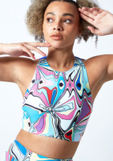 Move Dance Stellar Cross Back Crop Top - Marmorprint Close-up der Vorderseiete [Bunt]