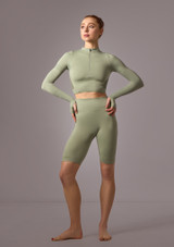 Move Dance Orianna Nahtloses Crop-Top mit Reißverschluss Aloe Grun Front [Grün]