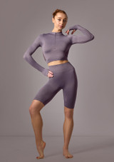 Move Dance Orianna Nahtloses Crop-Top mit Reißverschluss Schiefer Front [Grau]