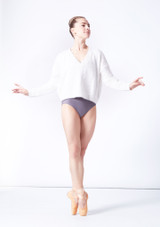 Move Dance Leona Flauschiger V-Ausschnitt-Pullover Weiß Vorderseite 2 [Weiß]