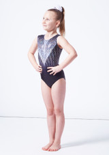 Alegra Girls Twinkle Diamante Breite Träger Gymnastik-Trikot Schwarz Front 2 [Schwarz]