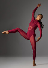Jolista Unity Mesh Catsuit Burgund Front [Rot]