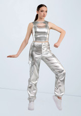 Weissman Metallic Cutout Crop Top Silber Front 5 [Silber]