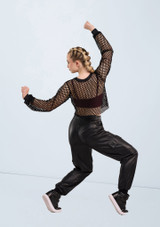 Weissman Fishnet Long-Sleeve Crop Top Schwarz [Schwarz]