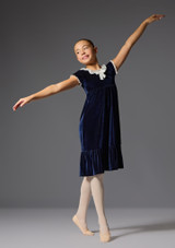 Velour dress with chiffon collar Navyblau Front 4 [Blau]