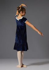 Velour dress with chiffon collar Navyblau Back 4 [Blau]