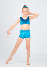 Alegra Girls Glacier Velour Crop-Top Teal Front 3 [Blau]