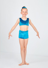 Alegra Girls Glacier Velour Crop-Top Teal Front 8 [Blau]