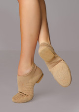 Move Dance Strick-Jazzschuh mit geteilter Sohle Fluoreszierendes Grün Front [Braun]