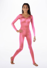 Alegra Blaine glanzender Catsuit Braun hinten. [Rosa]