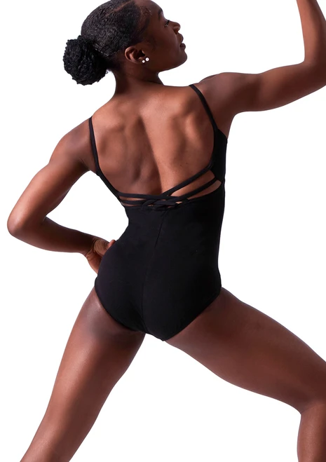 Capezio rückenfreier Teen Ballettanzug mit Spaghettiträgern Schwarz Rückseite [Schwarz]