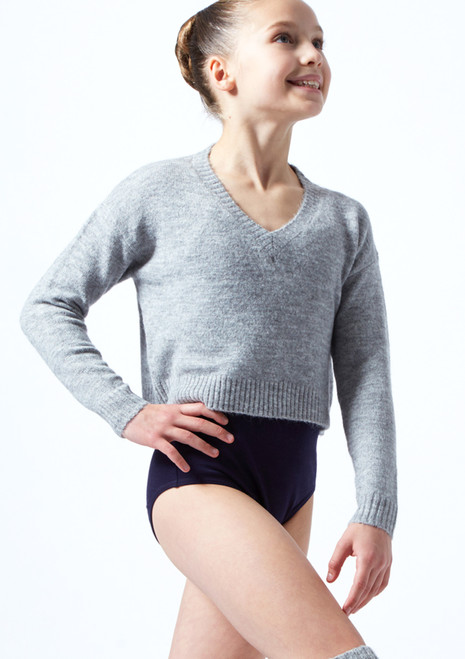 Move Dance Strickpullover Louisa mit V-Ausschnitt Grau Vorderseite [Grau]