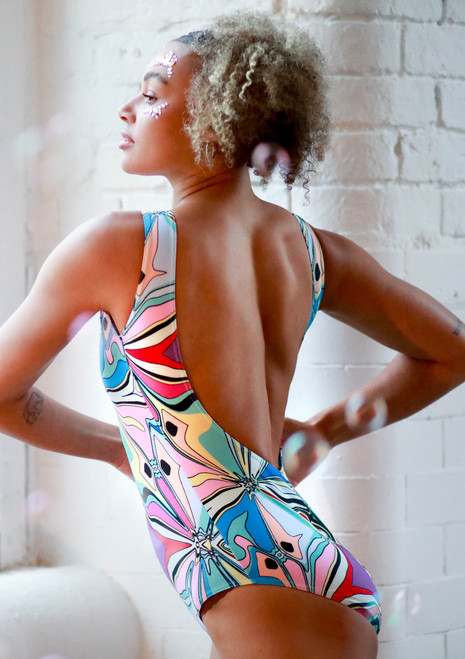 Move Dance Celeste Low Back Trikot-Bodysuit - Marmorprint Rückseite [Bunt]