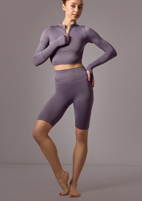 Move Dance Orianna Nahtloses Crop-Top mit Reißverschluss Schiefer Front [Grau]