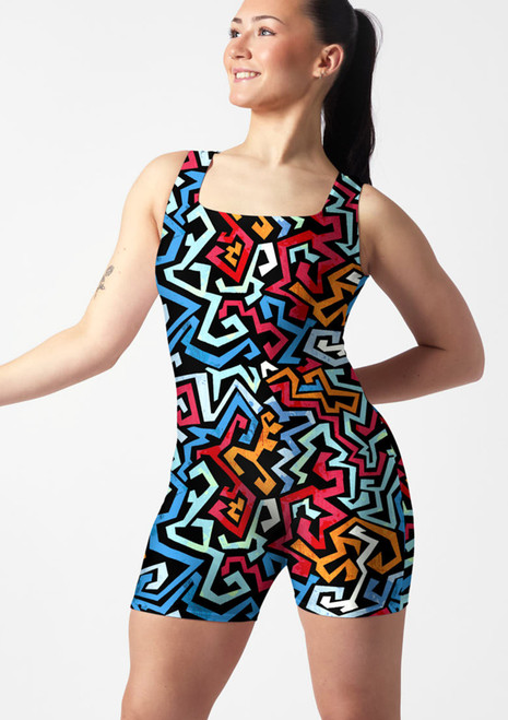 Alegra Print Adriana Unitard mit Quadrat-Ausschnitt AZT Front [Gemustert]