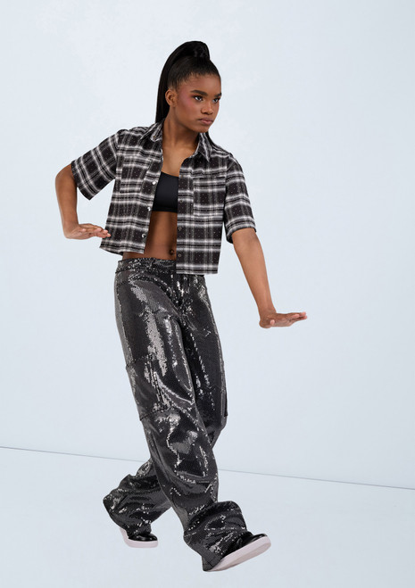 Weissman Rhinestone Plaid Shirt Schwarz 8 [Schwarz]