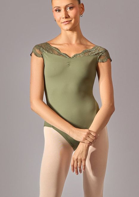 Move Dance Lennie Spitzen-Trikot mit kurzen Ärmeln Khaki Front [Grün]