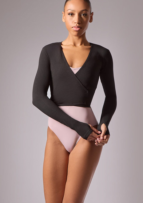 Move Dance Ballett-Wickeljacke mit DaumenlÃ¶chern Schwarz Front 2 [Schwarz]