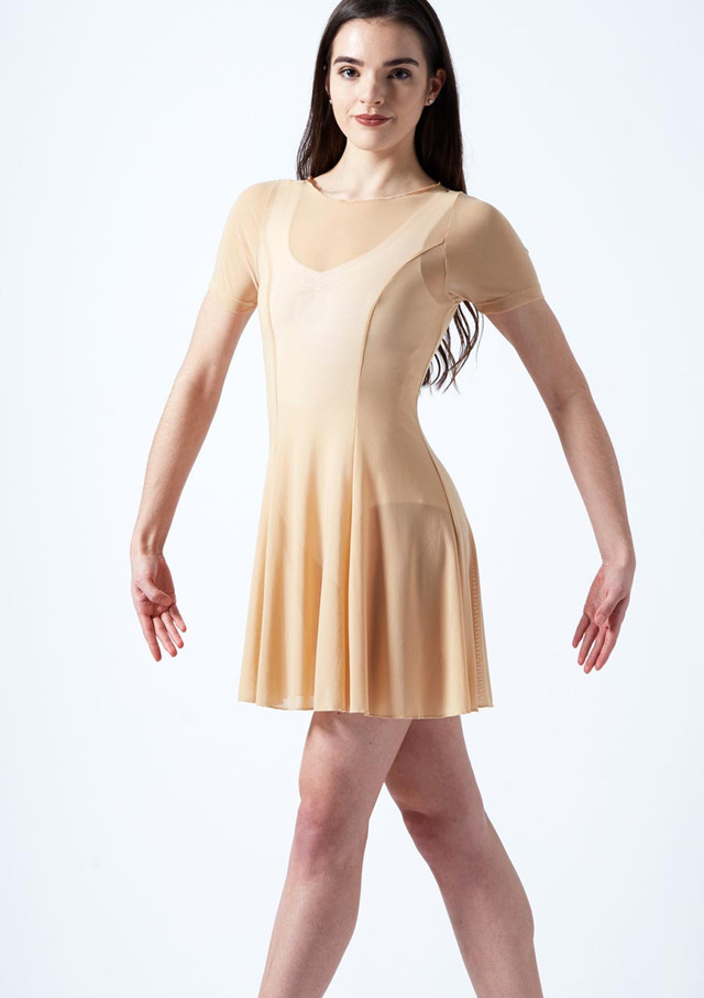 Move Dance kurzärmliges Contemporary-Tanzkleid Ceres Tan Vorderseite [Tan]