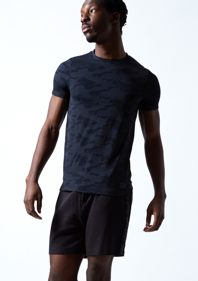 Move Dance kurzärmliges Herren Tanz-Shirt Rhyt Navyblau Vorderseite [Blau]