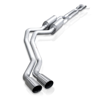 2011 F-250 Catback Exhaust on white background. View from the tips.