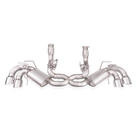 Stainless Works 2020 Corvette C8 catback on white background.