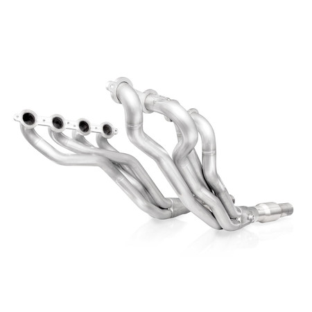 Stainless Works 1994 S10 Long Tube header and cats on white background.