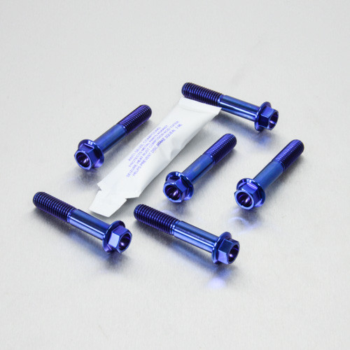 Titanium Top & Bottom Clamp Yoke Pinch Kit Blue