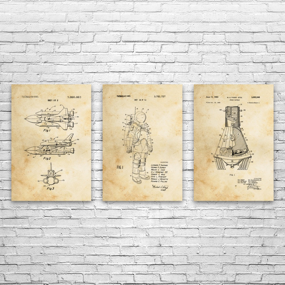 NASA Space Patent Wall Art Set of 3