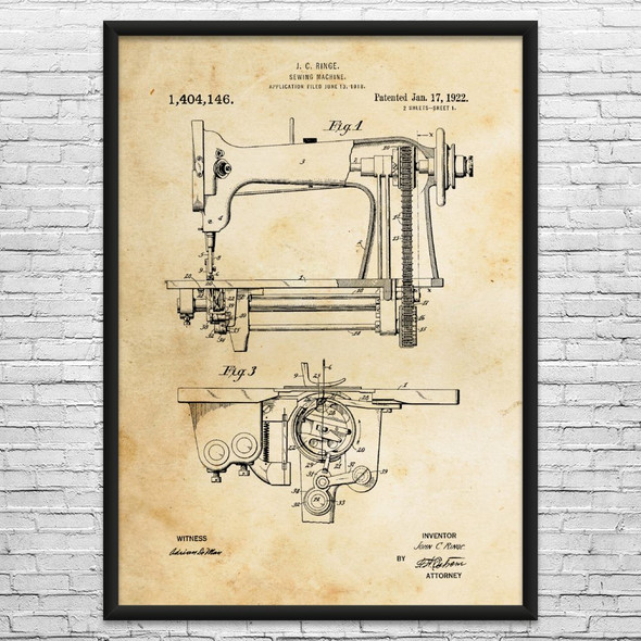 Sewing Machine Patent Wall Art
