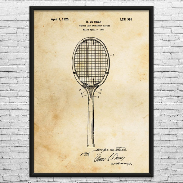 Tennis Racket Patent Wall Art