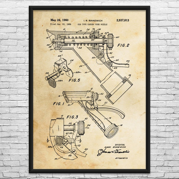 Garden Hose Sprayer Patent Wall Art