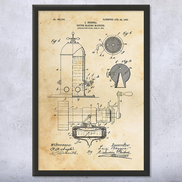 First Espresso Machine Patent Wall Art