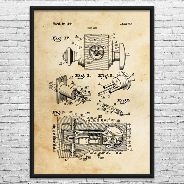 Deadbolt Door Lock Patent Wall Art