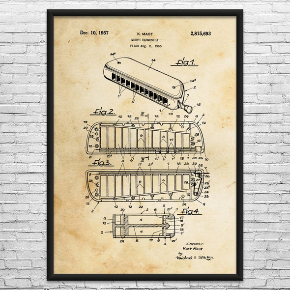 Chromatic Harmonica Patent Wall Art