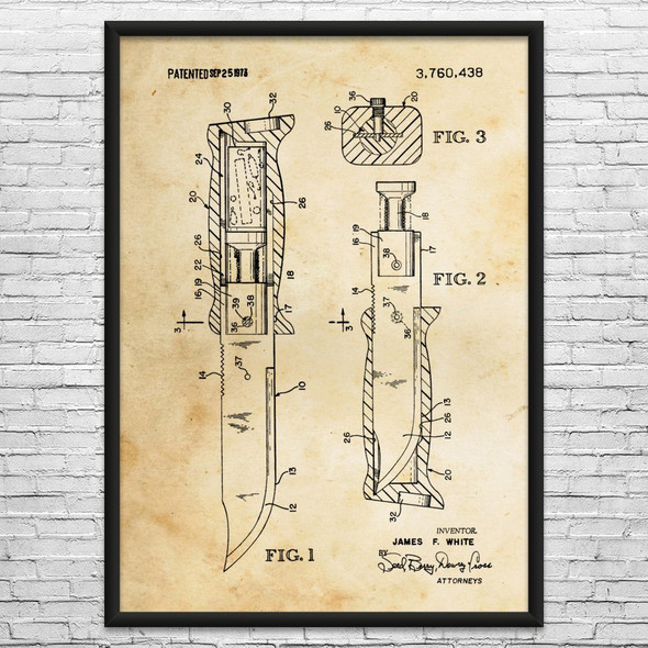 Survival Knife Patent Wall Art