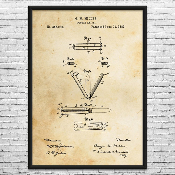 Butterfly Knife Patent Wall Art