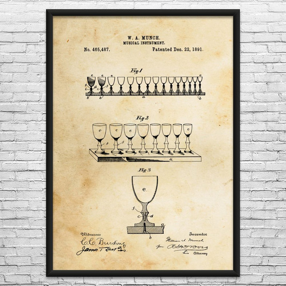 Musical Glasses Patent Wall Art