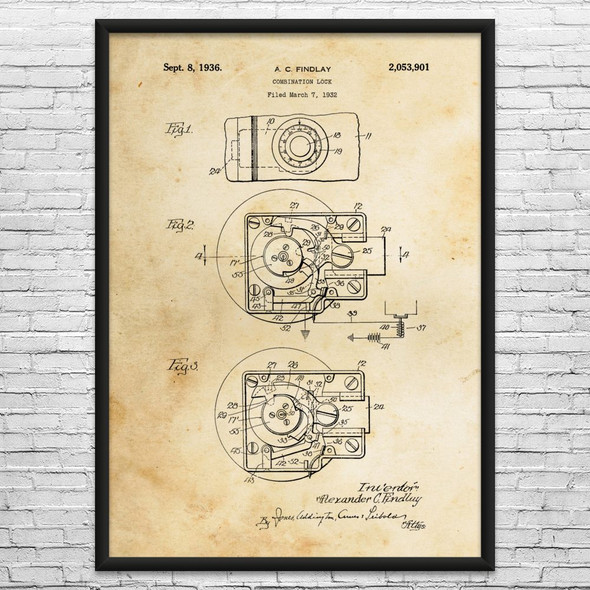 Combination Lock Patent Wall Art
