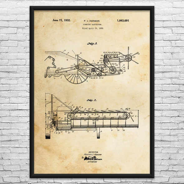 Combine Harvester Patent Wall Art