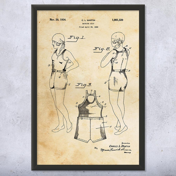 Retro Bathing Suit Patent Wall Art