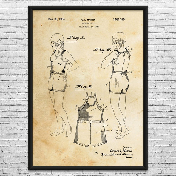 Retro Bathing Suit Patent Wall Art