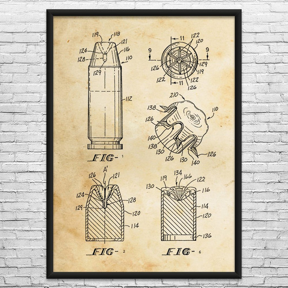 Hollow Point Bullet Patent Wall Art