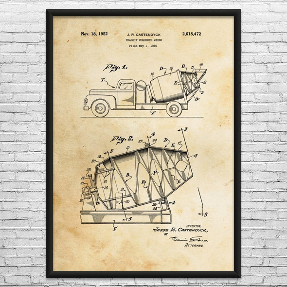 Cement Mixer Truck Patent Wall Art