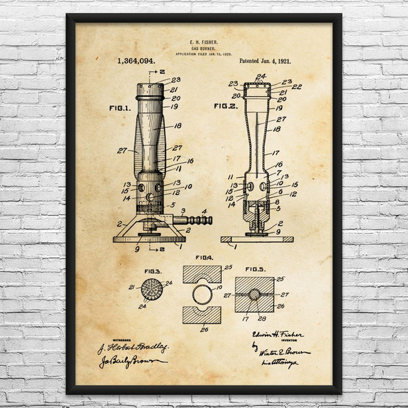 Bunsen Gas Burner Patent Wall Art