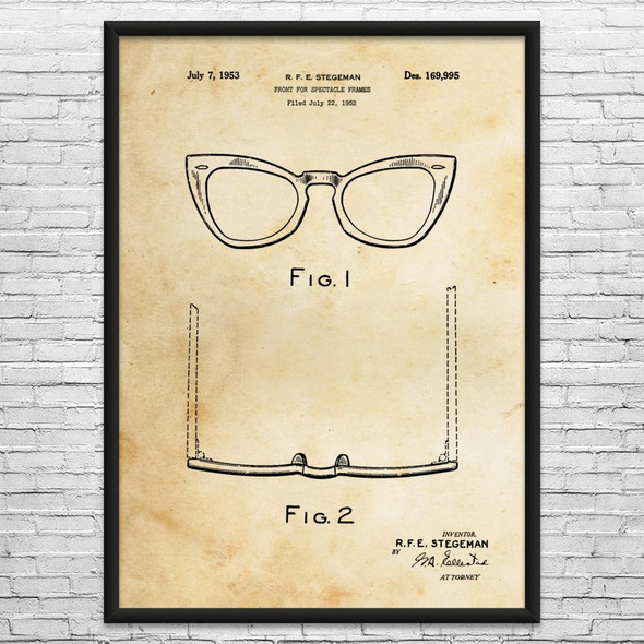 Horn Rim Glasses Frame Patent Wall Art