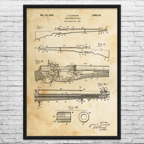 M1 Garand Rifle Patent Wall Art