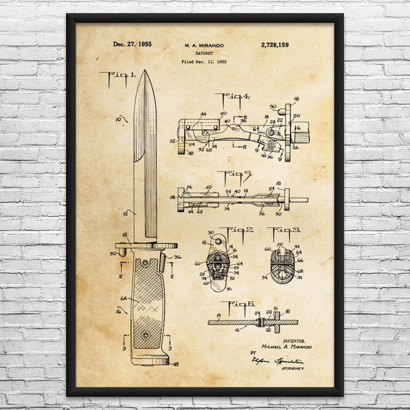 Rifle Bayonet Patent Wall Art